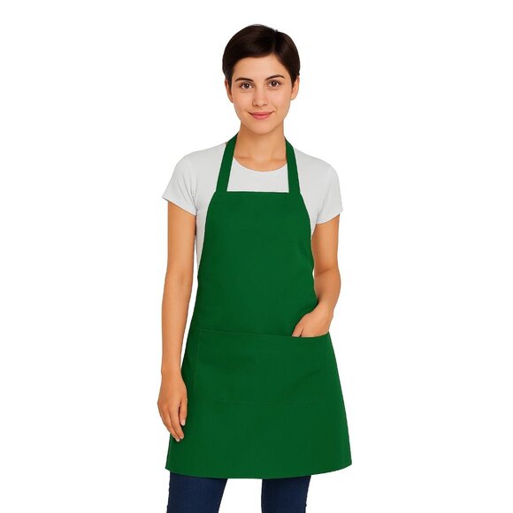 Dark Green Adjustable Apron with Pockets – Unisex Polyester Apron for Cooking, - Picture 2 of 7